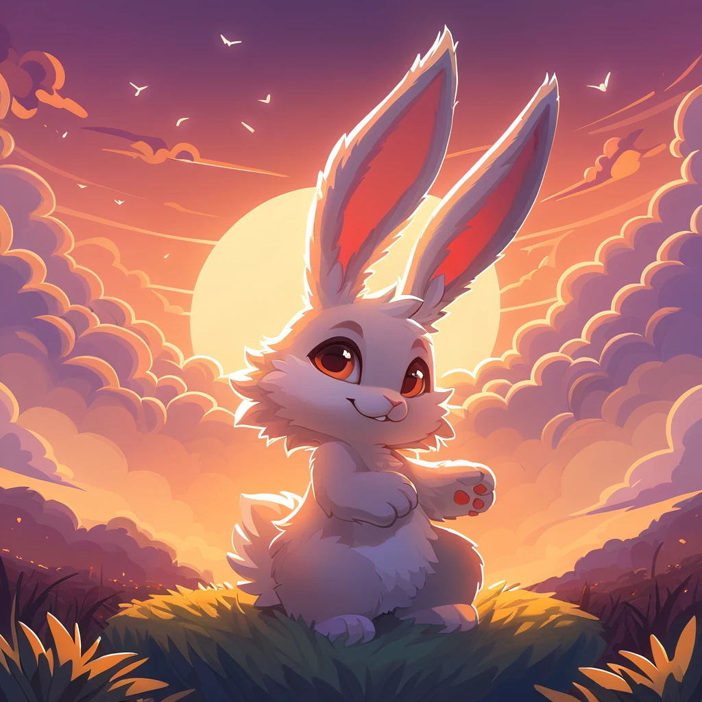 super fluffy rabbit in dreamworks art style, evening background