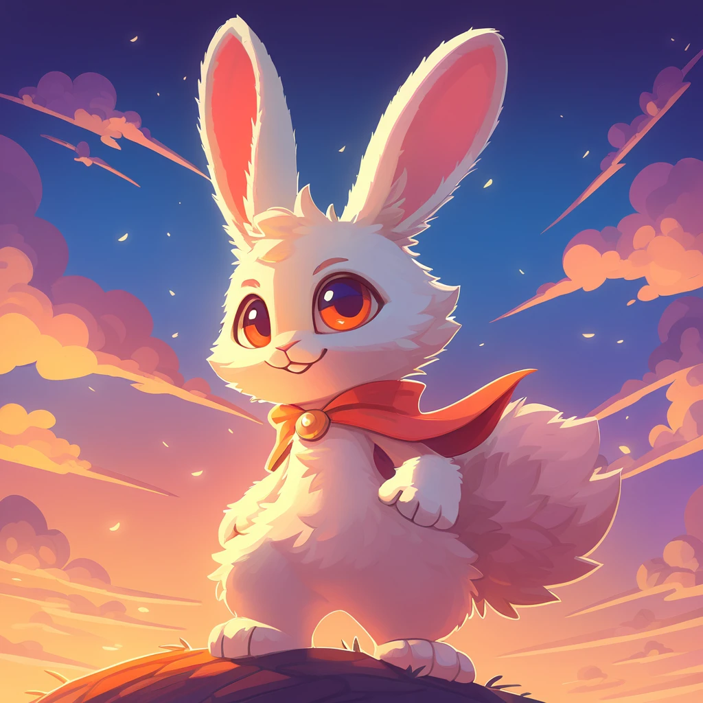 super fluffy rabbit in dreamworks art style, evening background