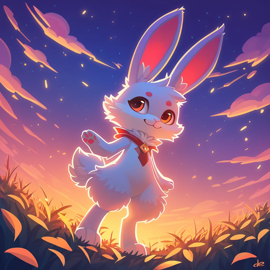 super fluffy rabbit in dreamworks art style, evening background