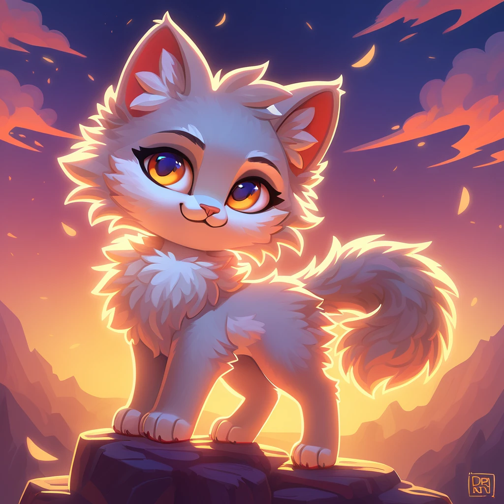 super fluffy kitten in dreamworks art style, evening background