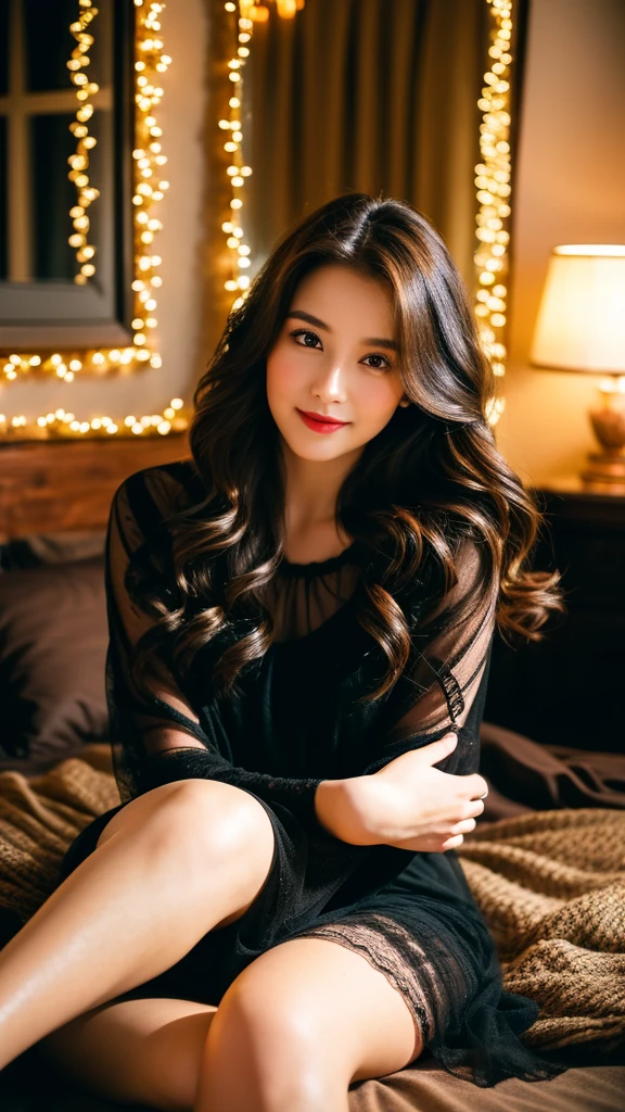 ultra hot cute sexy tall girl 31 years old Asian girl ,crawls towards the viewer ( dark blonde long hair), big brown eyes, loose slip sexy sensual clothing top, sitting on large couch at modern night club , sensually sexy pose to camera