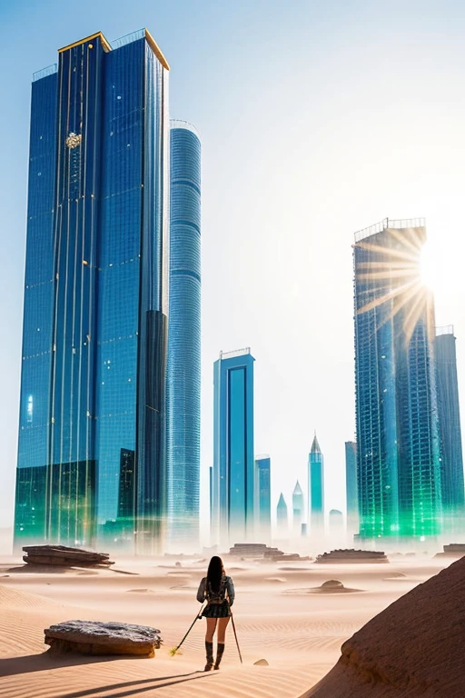 My story is this The City of Glass In the year 2150, Humanity had reached an unimaginable level of technological advancement. In the middle of the vast desert of what was once the Sahara, a futuristic city known as Crystalion was built. This metropolis was a marvel of modern engineering: Its buildings were built entirely of synthetic glass capable of absorbing and storing solar energy., providing clean and unlimited energy to all its inhabitants.
Crystalion not only glowed during the day in sunlight, but in the night, its structures glowed with a soft bluish luminescence, creating a night landscape that seemed straight out of a dream. The city was a haven of peace and prosperity, a place where technology and nature coexisted in perfect harmony.
The protagonist of our story is Lira, a young scientist specialized in biotechnology. Lira had dedicated her life to developing an ambitious project: create plants that could grow in the desert, transforming the arid environment into a thriving ecosystem. However, something unexpected was about to happen.
One day, while Lira worked in her laboratory, received a warning signal. An anomaly had been detected in Crystalion's underground sensors. Scientists in the city discovered that an ancient structure was located beneath the desert sands, buried for millennia. Lira, Intrigued, decided to lead an expedition to explore the discovery.
Lira's team dug for days until they finally reached a colossal door, made of an unknown material that glowed with a faint green glow. After several failed attempts, they managed to open it, revealing a vast underground complex. What they found inside was amazing.: an underground city, much more advanced than Crystalion, built by a lost civilization.
While exploring the ruins, Lira and her team activated