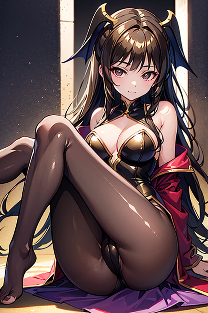 Highest quality　Highest quality　Draw a face carefully　High-definition anime-style face　Super Glowing Skin　Brown leotard　Golden pantyhose　Succubus　lure　smile　Close up of the soles of the feet