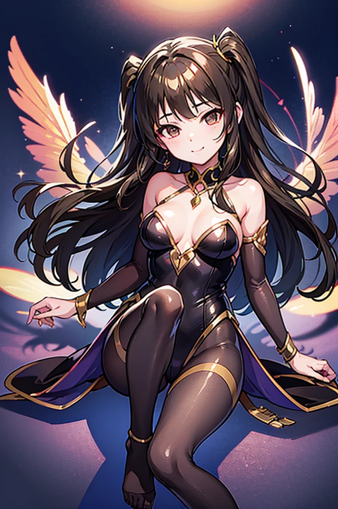 Highest quality Highest quality Draw a face carefully High-definition anime-style face Super Glowing Skin Brown leotard Golden pantyhose Succubus lure smile Show the soles of your feet