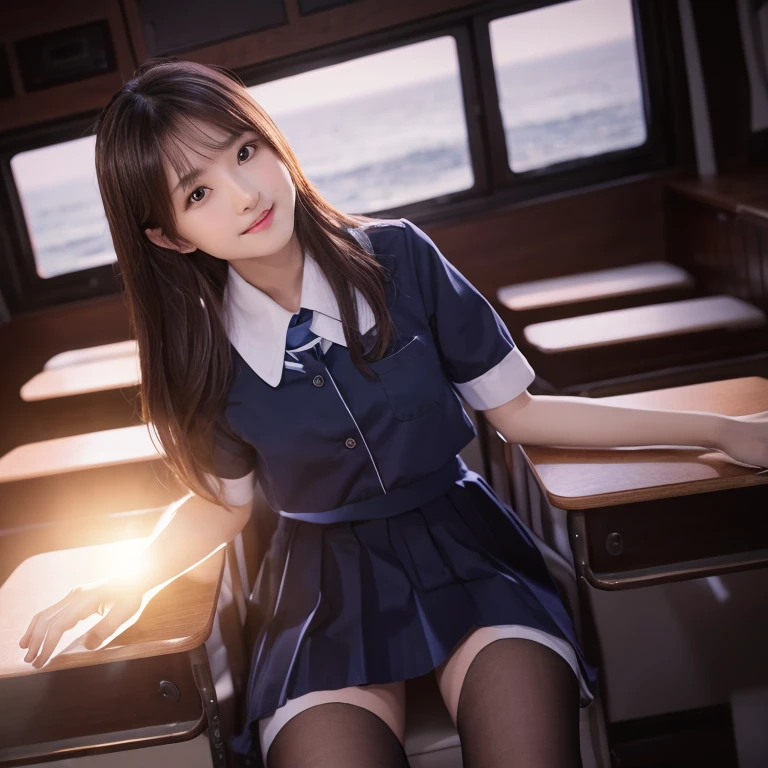 Change the shirt to white, Change the skirt to navy blue