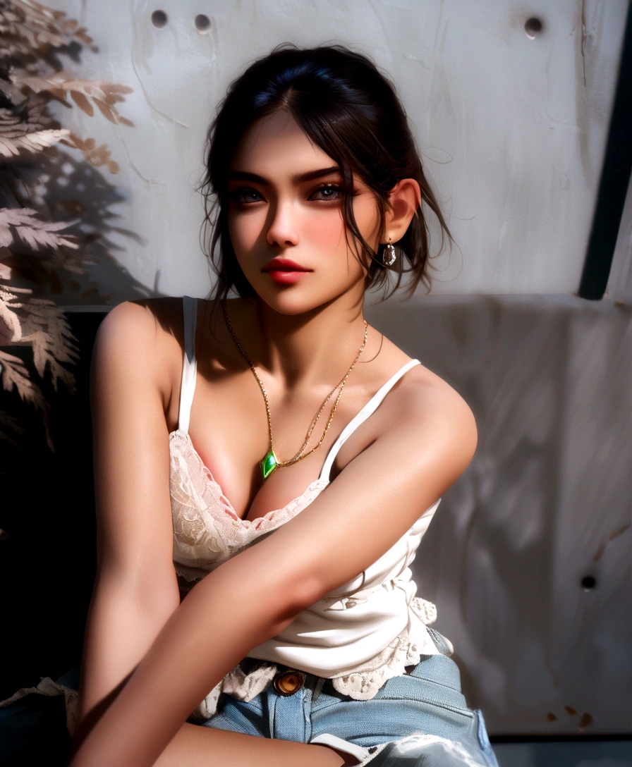 Create cyberpunk handsome girl ultra realstic with red diamond stone neckless