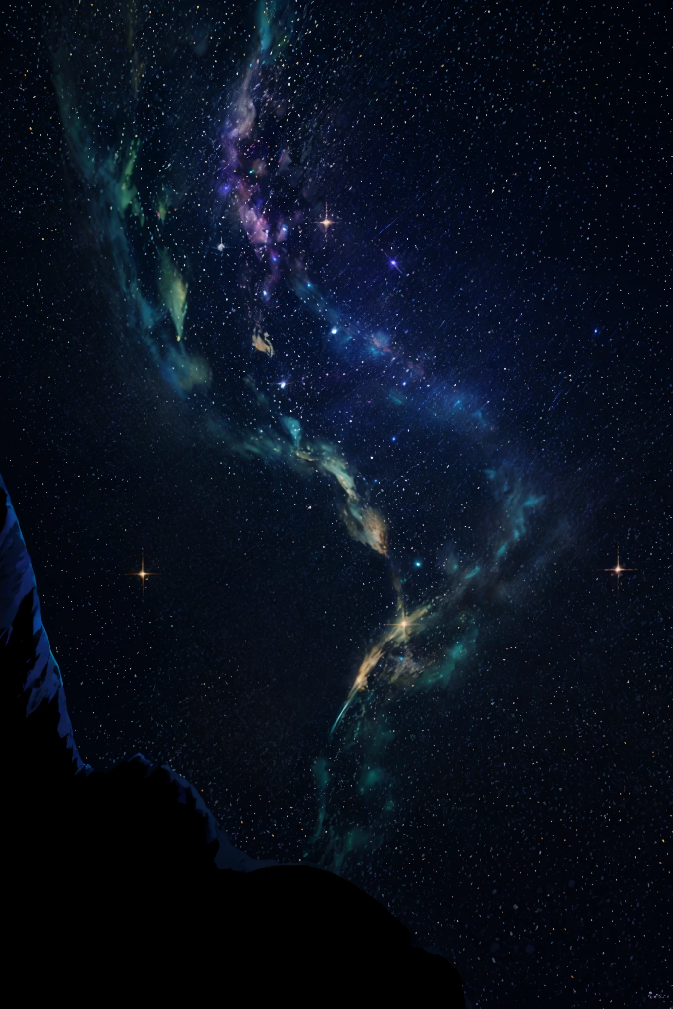 Beautiful cosmic scene,
Numerous fissures emergent in the enigmatic night sky,
Divulging the celestial Milky Way within,
A sea of drifting clouds encompassing,
Starlight cascading,
The principal focus of the screen situated beneath,
Expressive heart symbol,
Vibrant colors saturated,
Luminous green gold ring accent.

High-quality rendering,
Ultra-detailed,
8K resolution,
Realistic,
HDR,
UHD,
Studio lighting,
Ultra-fine painting,
Sharp focus,
Physically-based rendering,
Extreme detail
