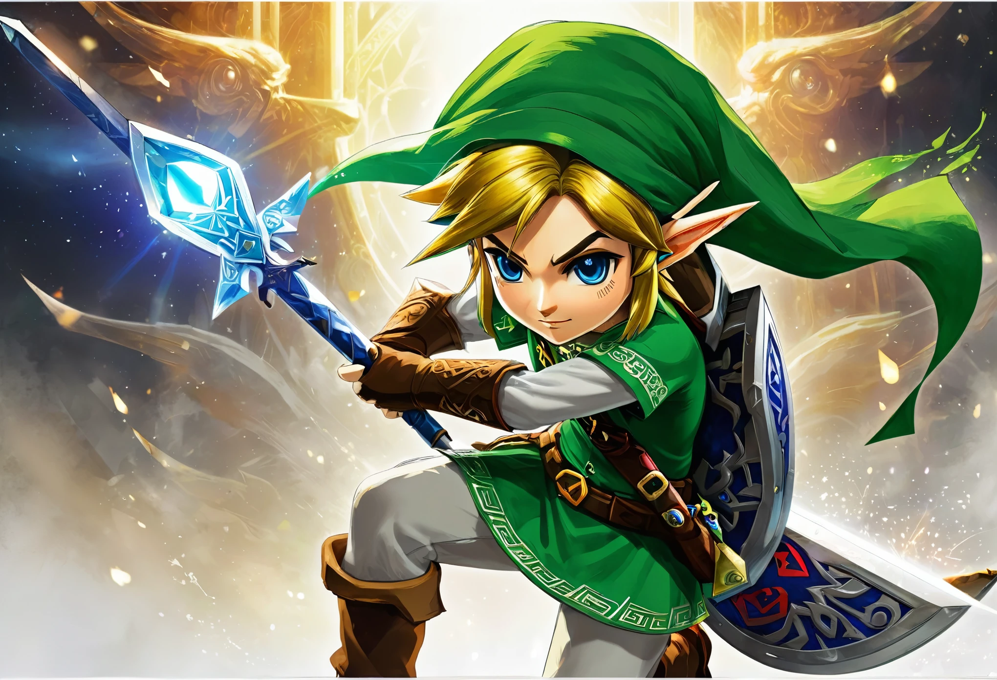 best quality, super fine, 16k, 2.5D, delicate and dynamic depiction, The Legend of Zelda, everything concentrated in one work, eye-catching effects, beautiful and clear work, just like the photo