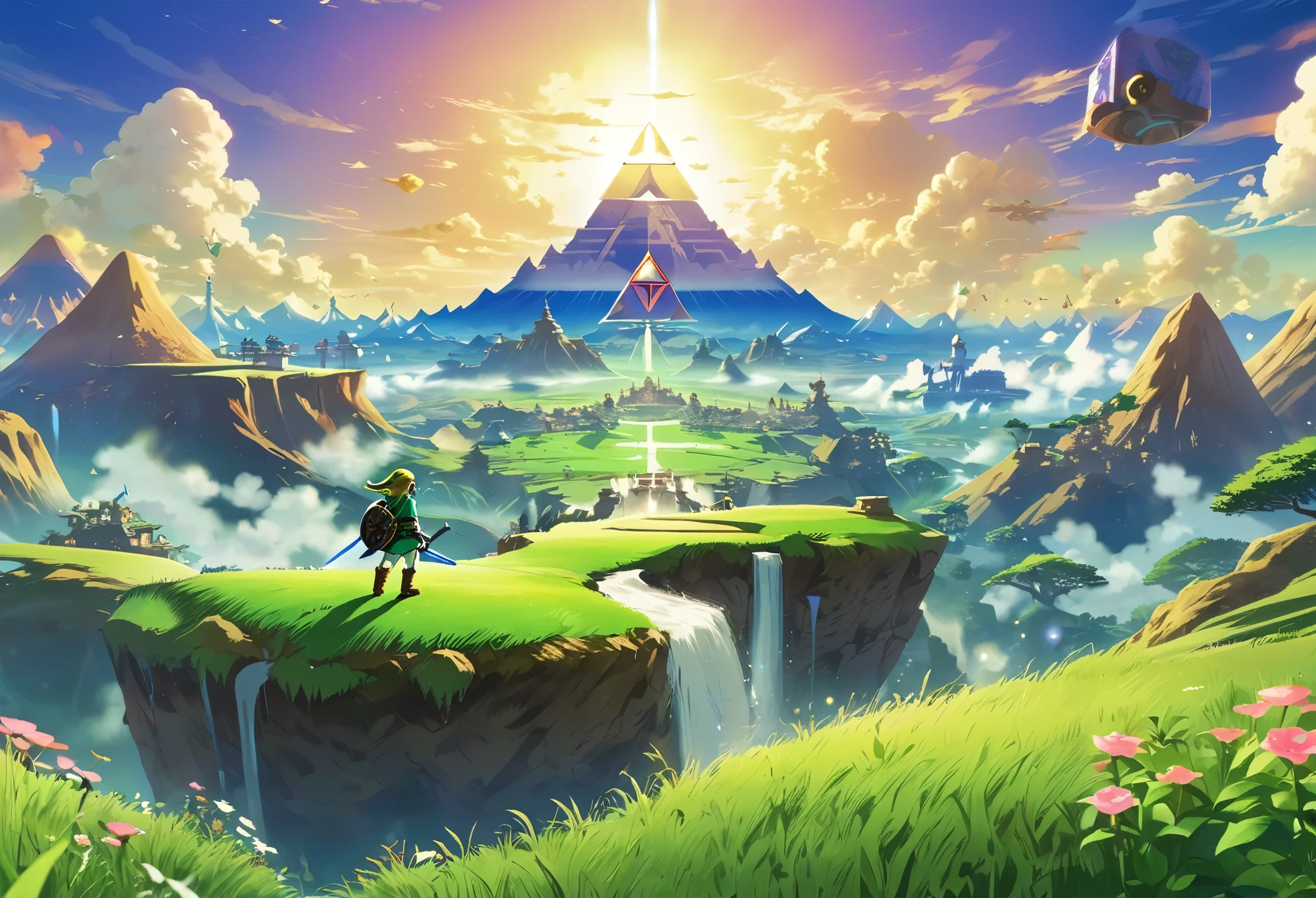 best quality, super fine, 16k, 2.5D, delicate and dynamic depiction, The Legend of Zelda, everything concentrated in one work, eye-catching effects, beautiful and clear work, just like the photo