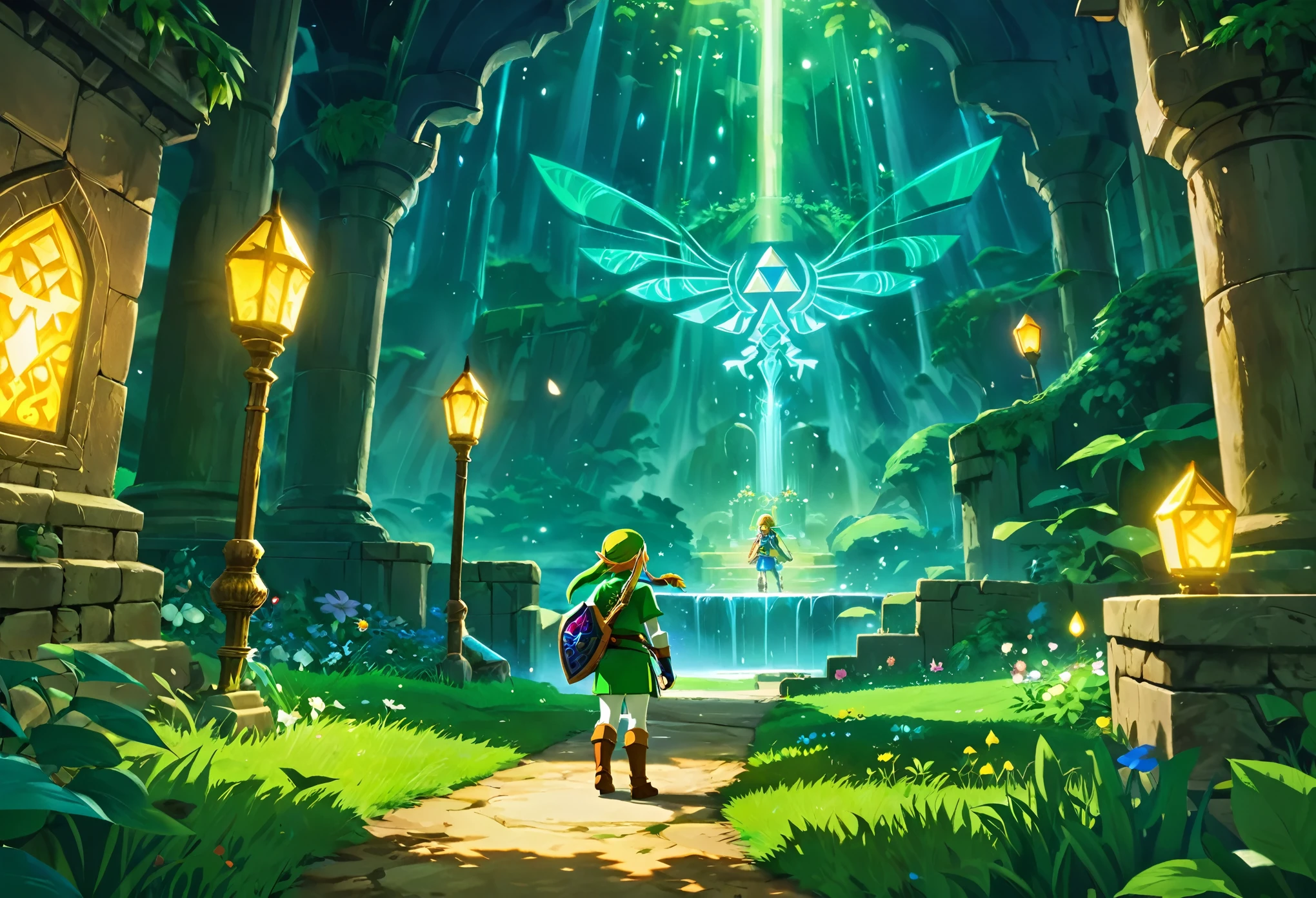 best quality, super fine, 16k, 2.5D, delicate and dynamic depiction, The Legend of Zelda, everything concentrated in one work, eye-catching effects, beautiful and clear work, just like the photo