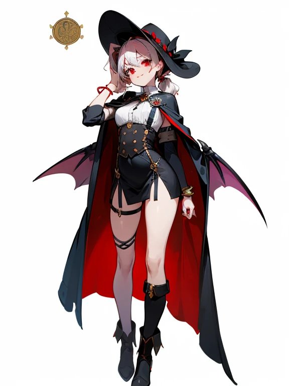(concept: Sexy sister)masterpiece, best quality, very aesthetic,((HD))((Big breasts)), Body((("Shining red eyes" + "White highlights and black double ponytails" + "Small Frame" + "little devil" + "Flexible fingers" + "Succubus" + "Cute button nose" + "A big smile" + "Wearing a series of mismatched bracelets")))
clothing("Boots" + "Hole in suspenders" + "A tunic bearing the emblem of her adventuring guild" + "A cape that changes color depending on your mood" + "A wide-brimmed hat"), ((In the medieval night)), (((Shoot above the knee)))