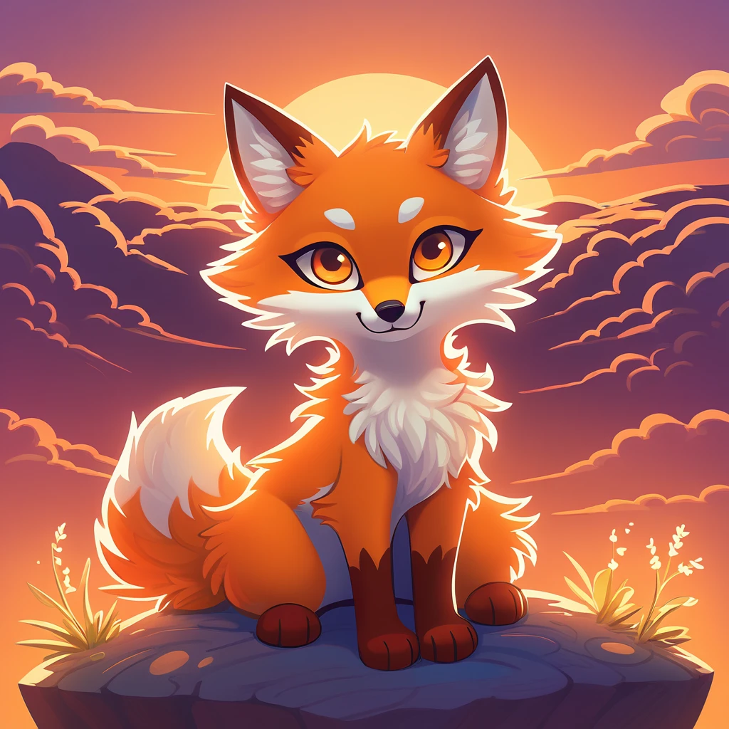 super fluffy fox in dreamworks art style, evening background