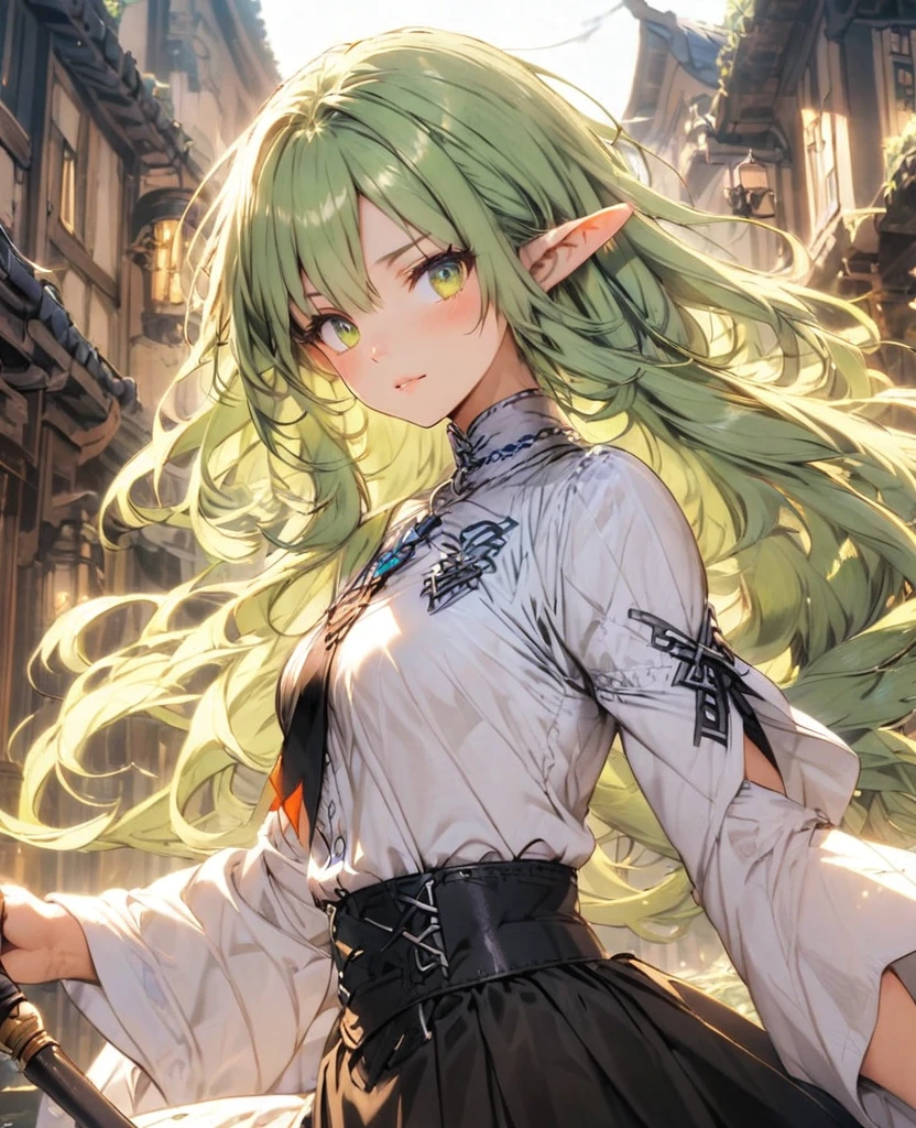 Green Hair　Long Hair　Robe　　Elf　monastery　Sister