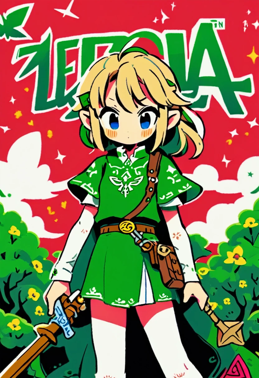 (A beautifully detailed rendering of Link from The Legend of Zelda: Ocarina of Time、Dynamic pose、High contrast outline、Digital Art、Dramatic lighting、Intricate details、elegant、