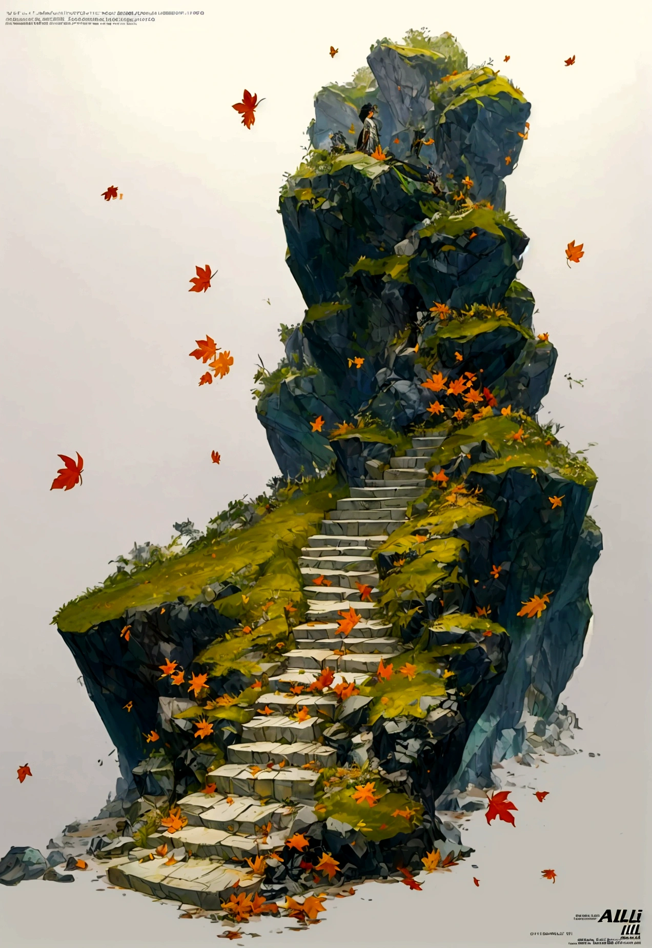 Fallen leaves on the mountain path, Atei Gailan 8K, Inspired by Sylvain Sarrail, Makoto Shinkai Cyril Rolland, Concept Art Wallpaper 4K, Digital Painting Concept Art, Cyril Rolland and Goro Fujita, Inspired by Atei Gailan