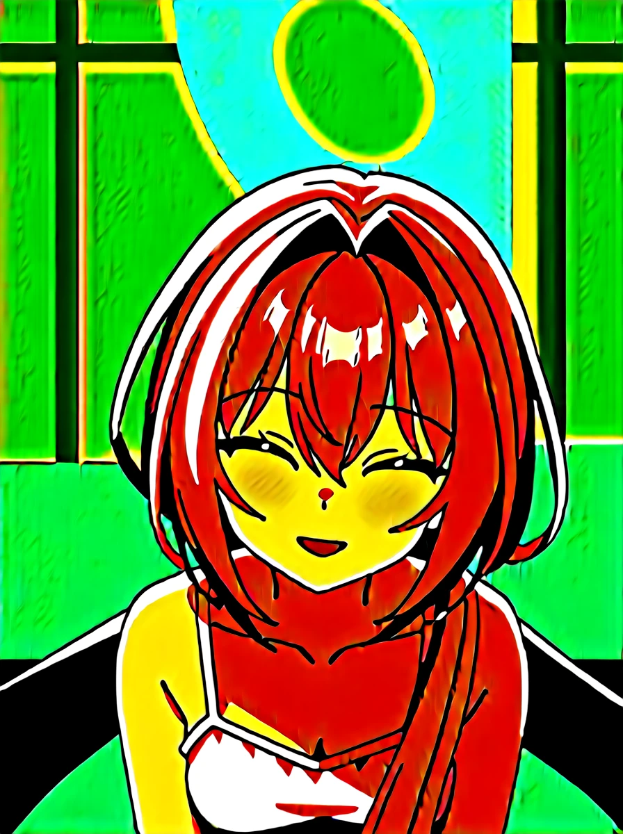 [WAI-ANI-NSFW-PONYXL:100],
score_9, score_8_up, score_7_up, score_6_up, score_5_up, score_4_up, masterpiece, best quality, source_anime, shiodare,

rating_safe, face focus, close-up face,
1girl, solo, upper body, (electric fan:1.2), (wind:1.2), (floating hair:1.3), bent over,
sitting, on tatami, kneeling, hand between legs, arm support,
BREAK 5yo, (loli:1.2), small breasts, (low twintails:1.2), long hair, closed eyes, ultra-detailed eyes,
smile, (open mouth:0.8), joyful,fun,
BREAK (white camisole:1.1), collarbone, sleeveless,
BREAK (flare skirt:1.2), miniskirt, plain pattern skirt,
BREAK Japanese room, summer, indoors,