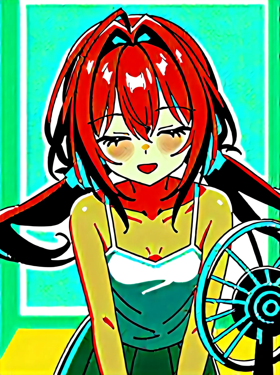 [WAI-ANI-NSFW-PONYXL:100],
score_9, score_8_up, score_7_up, score_6_up, score_5_up, score_4_up, masterpiece, best quality, source_anime, shiodare,

rating_safe, face focus, close-up face,
1girl, solo, upper body, (electric fan:1.2), (wind:1.2), (floating hair:1.3), bent over,
sitting, on tatami, kneeling, hand between legs, arm support,
BREAK 5yo, (loli:1.2), small breasts, (low twintails:1.2), long hair, closed eyes, ultra-detailed eyes,
smile, (open mouth:0.8), joyful,fun,
BREAK (white camisole:1.1), collarbone, sleeveless,
BREAK (flare skirt:1.2), miniskirt, plain pattern skirt,
BREAK Japanese room, summer, indoors,