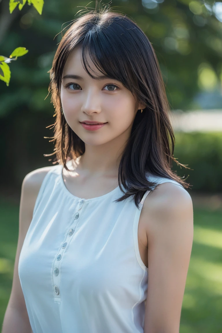 (Highest quality:1.4),(masterpiece:1.4),(Realistic:1.4),(Realistic:1.2),(超High resolution, RAW Photos:1.4),(High resolution, Ultra-detailed:1.2),(8K:1.2),Movie Photos,Photographed in natural light, a photo of a dark-haired,One girl,smile,Spring Clothes,Teen age,alone,wear,((Upper Body:1.3)),pale skin,shot from behind,