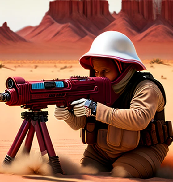 Carl Brutananadilewdki, Maroon Diapers, holding Machinegun, desert 