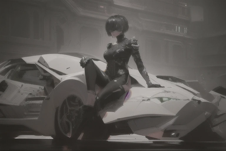 ((The best quality)), ((Masterpiece)), (Very detailed:1.3), ..............3D, beautiful (Cyberpunk:1.3) hacker woman, short hairstyle,short hair, Return to viewer, Thick hair, Operating computer terminal, head mounted display, computer server, LCD screen, fiber optic cable, Company logo, HDR (High Dymanic Range), ray tracing, NVIDIA RTX, super resolution, Unreal 5, Subsoil Scatter, PBR texture, Post-processing, Anisotropic filtering, depth of field, maximum sharpness and sharpness, Multilayer textures, Albedo y Highlight Maps, Surface shading, Accurate simulation of light-material interactions, perfect proportions, octane rendering, duotone lighting, Low ISO, white balance, rule of thirds, wide opening, 8K RAW, efficient sub-pixels, sub-pixel convolution, glow particles, dynamic  pose