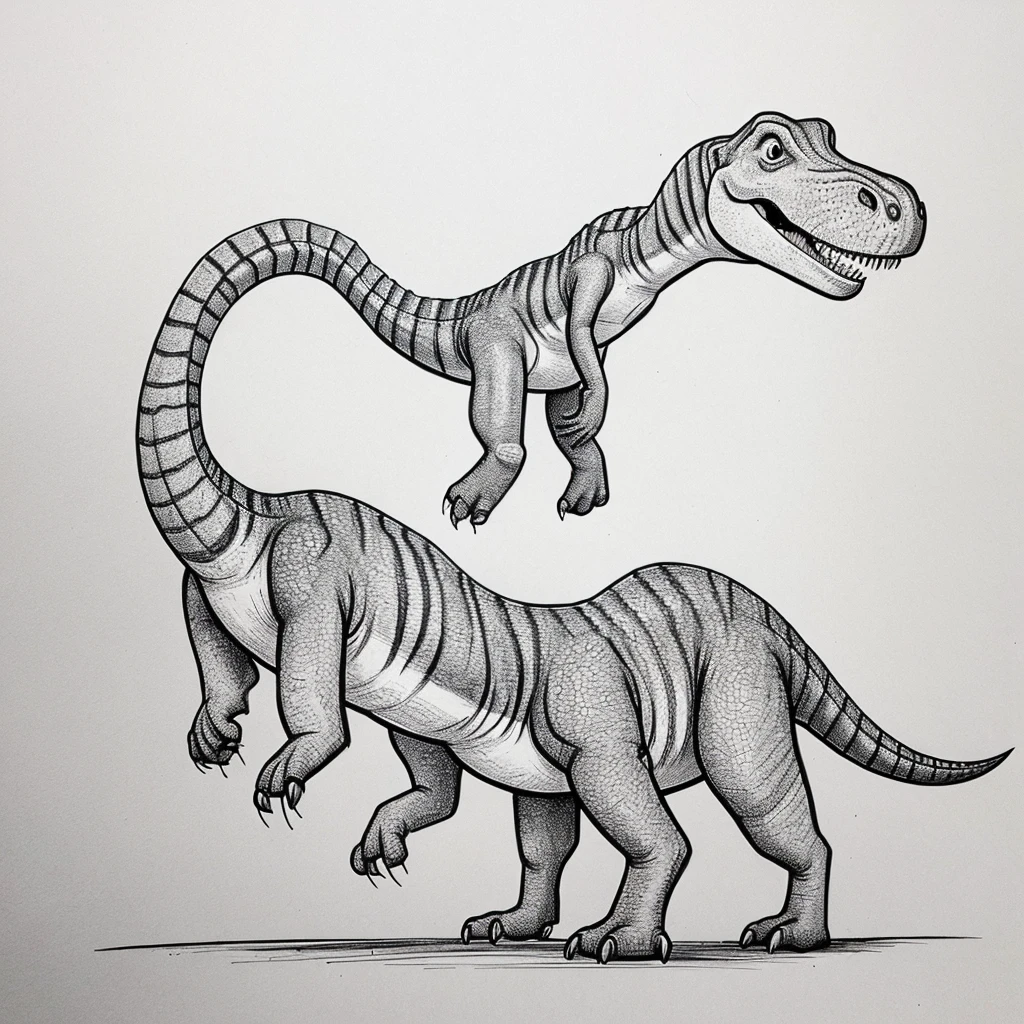 Cartoon, simple drawling,dinosour,animated,white,no color,wildlife