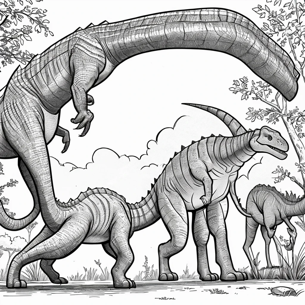 Cartoon, simple drawling,dinosour,animated,white,no color,wildlife
