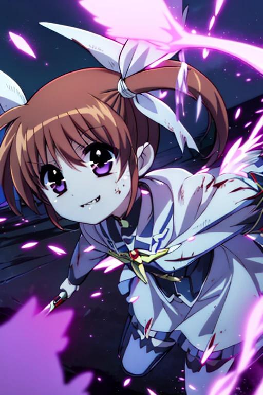 takamachi nanoha,Remilia,Vampire Cloak,Vampire Dress,Pure-blooded vampire,Sharpening sharp claws,With an evil smile,Vampire Castle,Please open your mouth wide