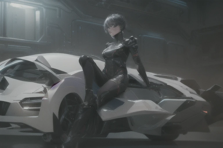 ((The best quality)), ((Masterpiece)), (Very detailed:1.3), ..............3D, beautiful (Cyberpunk:1.3) hacker woman, short hairstyle,short hair, Return to viewer, Thick hair, Operating computer terminal, head mounted display, computer server, LCD screen, fiber optic cable, Company logo, HDR (High Dymanic Range), ray tracing, NVIDIA RTX, super resolution, Unreal 5, Subsoil Scatter, PBR texture, Post-processing, Anisotropic filtering, depth of field, maximum sharpness and sharpness, Multilayer textures, Albedo y Highlight Maps, Surface shading, Accurate simulation of light-material interactions, perfect proportions, octane rendering, duotone lighting, Low ISO, white balance, rule of thirds, wide opening, 8K RAW, efficient sub-pixels, sub-pixel convolution, glow particles, dynamic pose