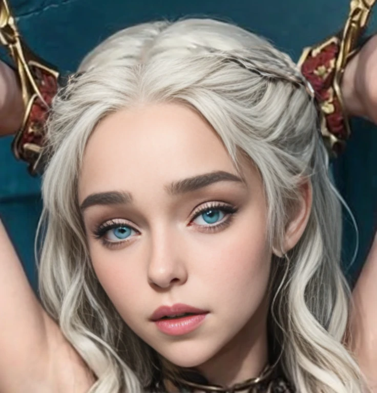 Game of thrones, Emilia Clarke plays Daenerys Targaryen, blond,Long hair,blue eyes,beautiful eyes,Express,生动的Express,Detailed facial description,Rich in details