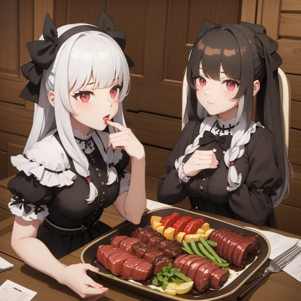 Gothic Lolita girl eating yakiniku