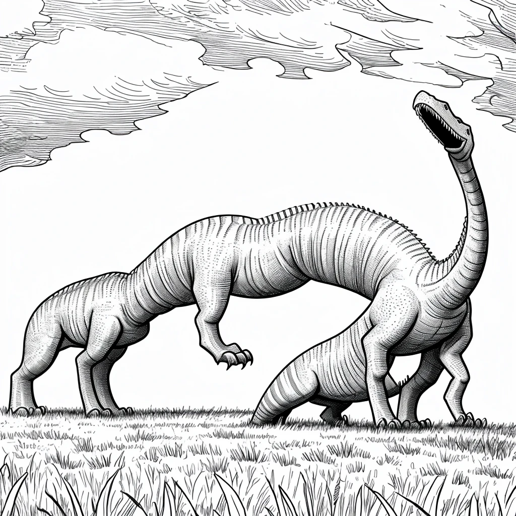 Cartoon, simple drawling,dinosour,animated,white,no color,on a field