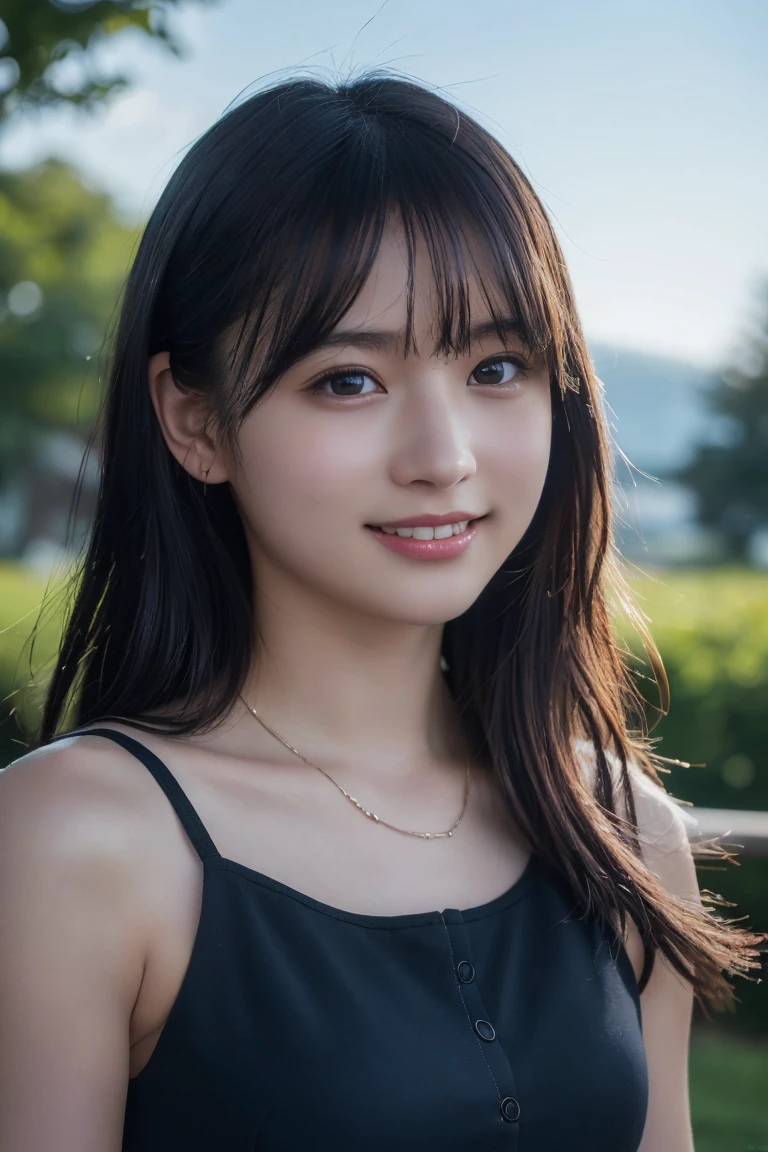 (Highest quality:1.4),(masterpiece:1.4),(Realistic:1.4),(Realistic:1.2),(超High resolution, RAW Photos:1.4),(High resolution, Ultra-detailed:1.2),(8K:1.2),Movie Photos,Photographed in natural light,shot from behind, a photo of a dark-haired,One girl,smile,Spring Clothes,Teen age,alone,wear,((Upper Body:1.3)),pale skin