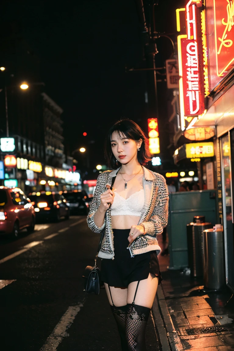 (((18 year old girl)), photographgenic pose, fishnet tights, high-heels, tights, boots , ((Detailed facial features)), ((wide corner)), corner, photographrealistic painting art by midjourney and greg rutkowski,Wallet, gem, luxurious,  cash, Physical rendering, Perfect beautiful skin, Weak fire, Ultra high resolution, best quality, photograph, (photographrealistic:1.4), (fancy chest), condoms, Chicago, new york, manhattan, Hong Kong, Tokyo, Las Vegas, cyberpunk, neon light, vehicle, short hair,street light, pole, taxi, cigarette, necklace, Red Light District, Sexual matters, brothel, underwear, lace, amsterdam, Moscow, earring, pistol