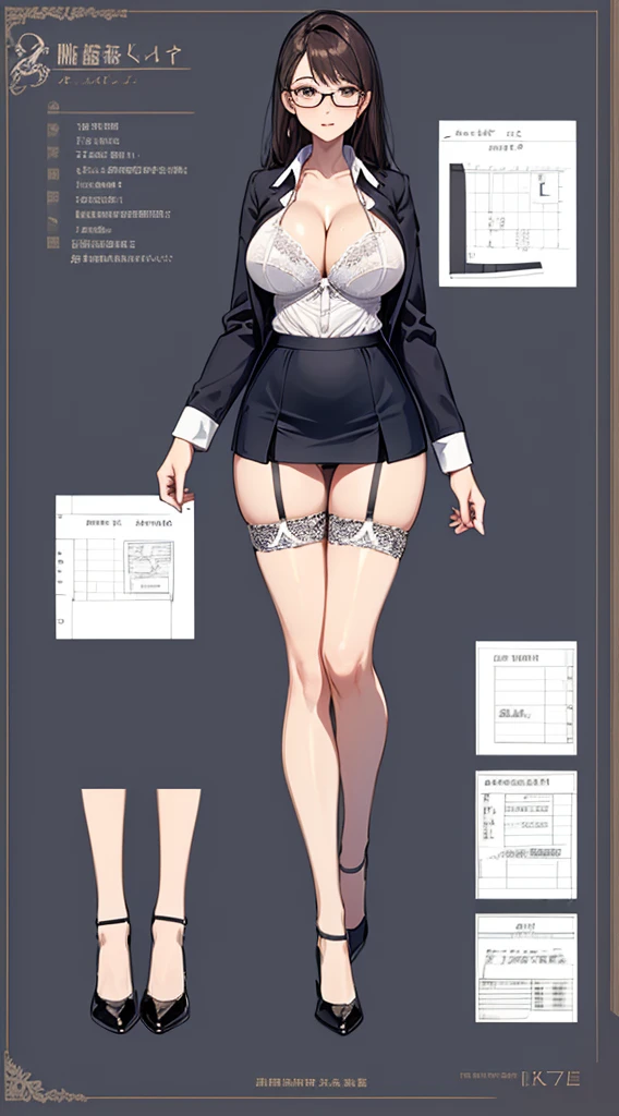 girl, alone, whole body, From head to toe, Are standing, (Huge Saggy Tits:1.3),
Character design sheet, Character Reference Sheet, 設計図のSchematic, Drafting, Blueprint, Schematic,
((Character design sheet:1.7, Character Reference Sheet:1.7,)),
anime/cartoon character wearing a girls , 1girl, alone, ,Mature Woman,Cleavage,Long sleeve,Collared shirt,White shirt,,(Tight Skirt),((garter belt)),(High heels),Skirt Suit,mini skirt,office lady,Long Hair, bow, , (Very short skirt:1.4), (lingerie:1.5),secretary,Thin glasses, (In underwear:1.8),nsfw,Full nudity、