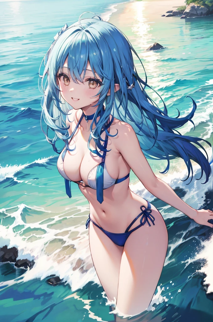 Swimwear、Concept Art、masterpiece、smile、whole body、high resolution、Playing in the sea