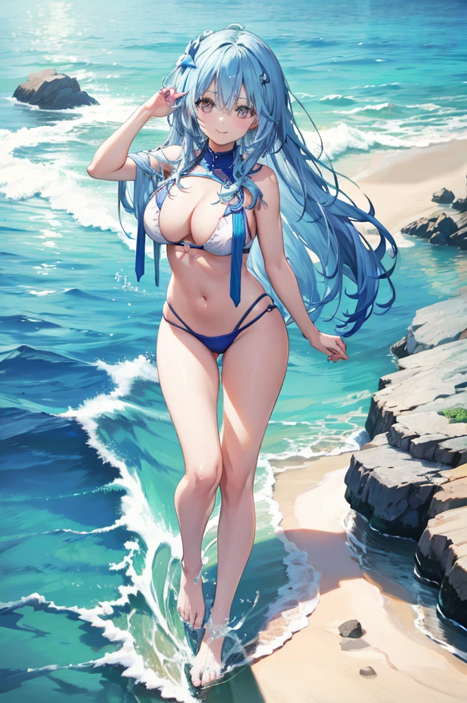 Swimwear、Concept Art、masterpiece、smile、whole body、high resolution、Playing in the sea