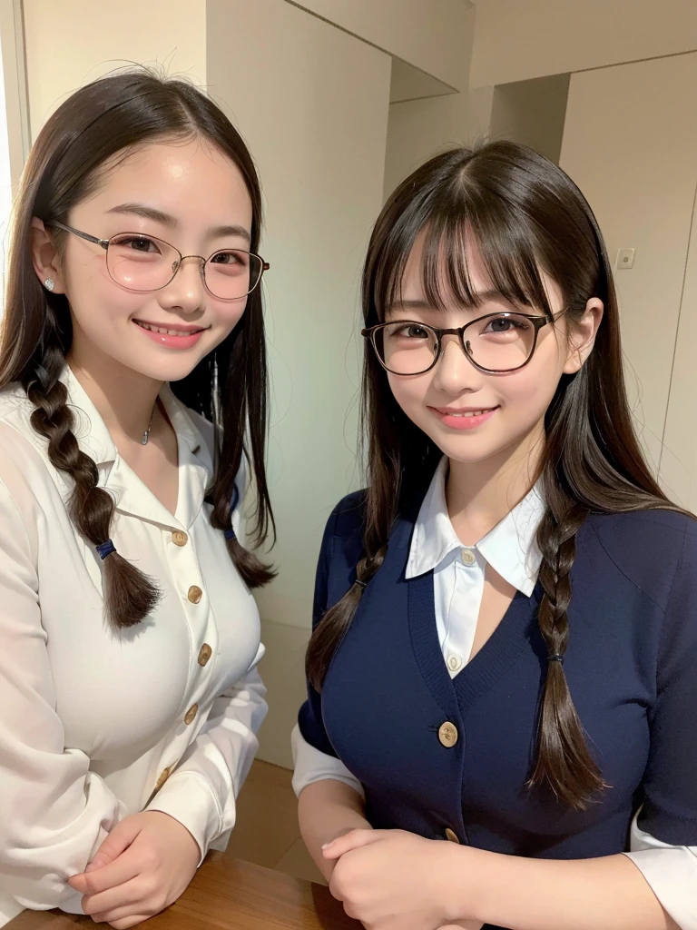 there are two women that are posing for a picture together, With glasses, ulzzangs, zmonzheng, Student, yanjun cheng, wearing small round glasses, wearing thin large round glasses, Li Zixin, wenfei ye, Without glasses, xision wu, inspired by Ma Yuanyu, xintong chen, Guviz