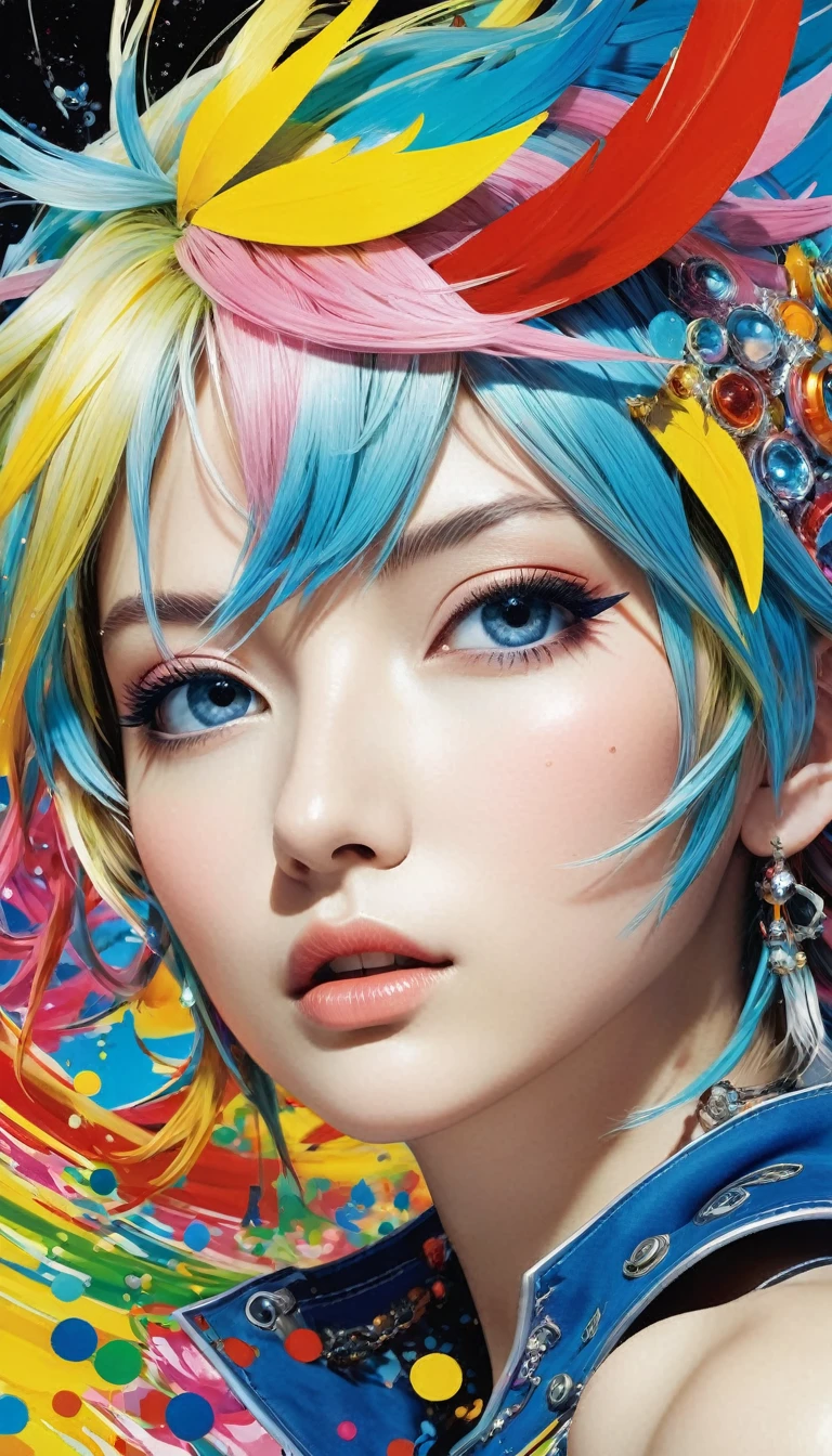 conceptual installation pop art, best quality, super fine, 16k, 2.5D, delicate and dynamic depiction, The Final Fantasy, everything concentrated in one work, eye-catching effects, beautiful and clear work, just like the photo