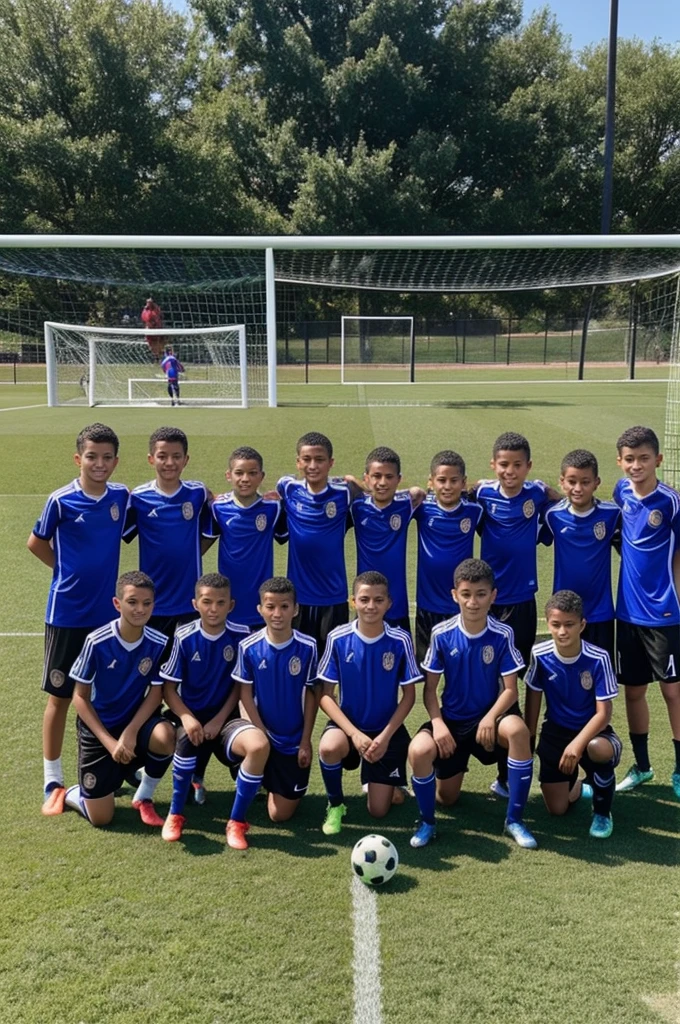 A soccer team with only young people ready for a new season