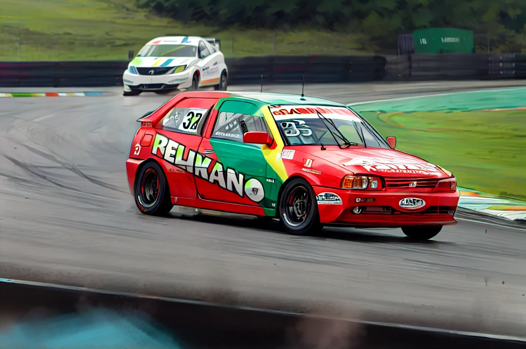 Race car, running on a track, redcar