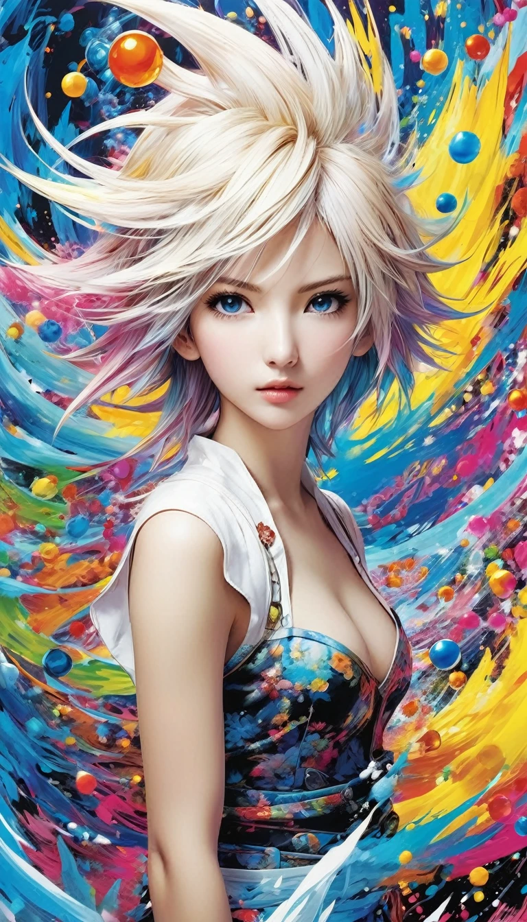 conceptual installation pop art, best quality, super fine, 16k, 2.5D, delicate and dynamic depiction, The Final Fantasy, everything concentrated in one work, eye-catching effects, beautiful and clear work, just like the photo