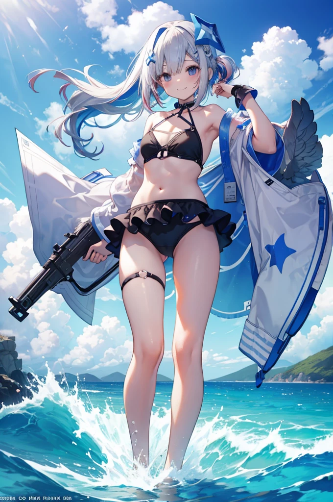 Swimwear、Concept Art、masterpiece、smile、whole body、high resolution、Playing in the sea
