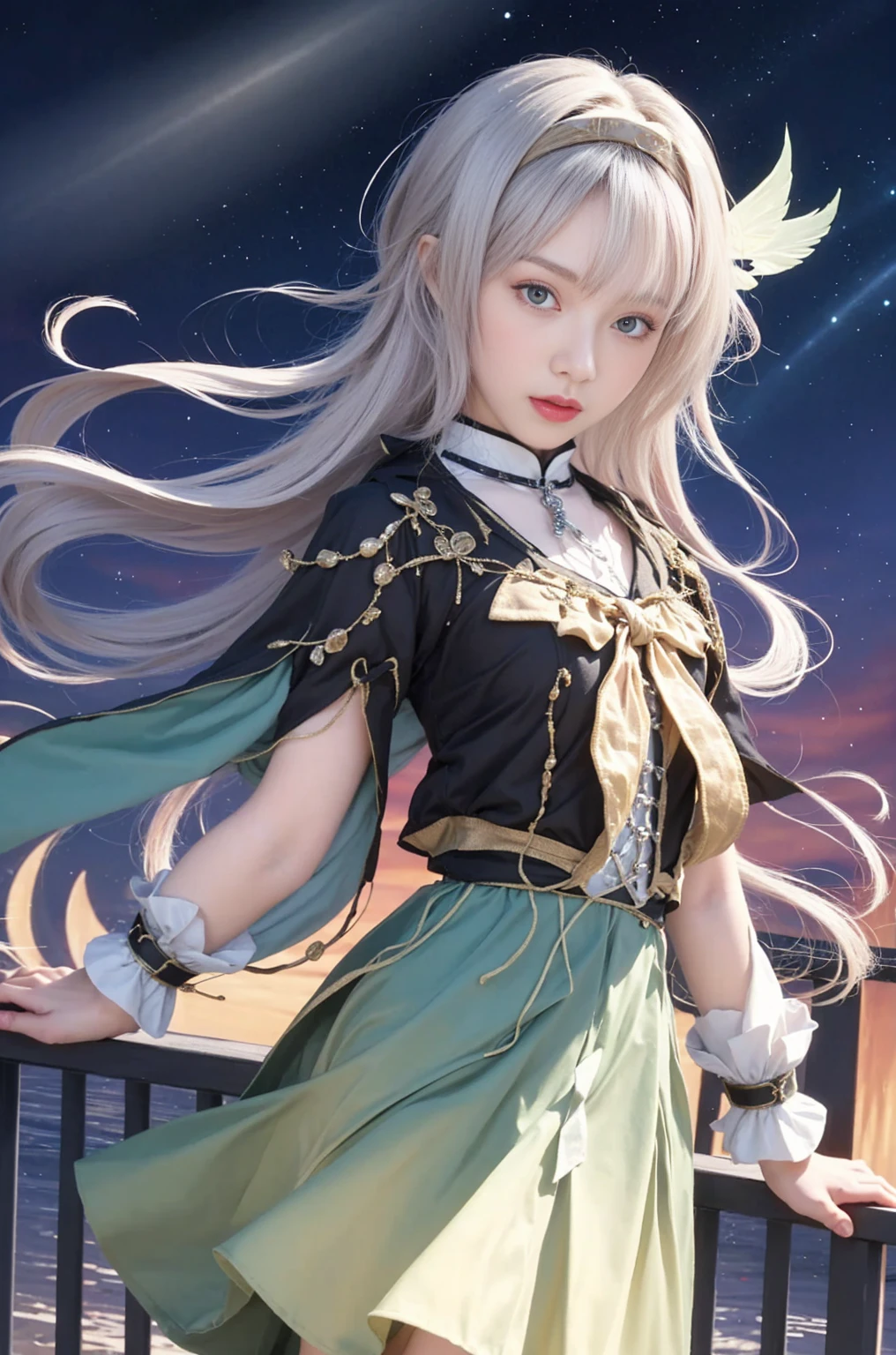 best quality, masterpiece,Ultra-high resolution,Clear face,(Reality:1.4),Fupert Lighting,(Upper body shooting), (Reality:1.50), Anime Wallpaper, Guvitz style artwork, Masking fantasy to magic , author:Yang J, Guvitz, Beautiful artistic illustration, Beautiful digital artwork, Beautiful digital illustrations, Li Song, Beautiful anime portrait, Bovo's art style,