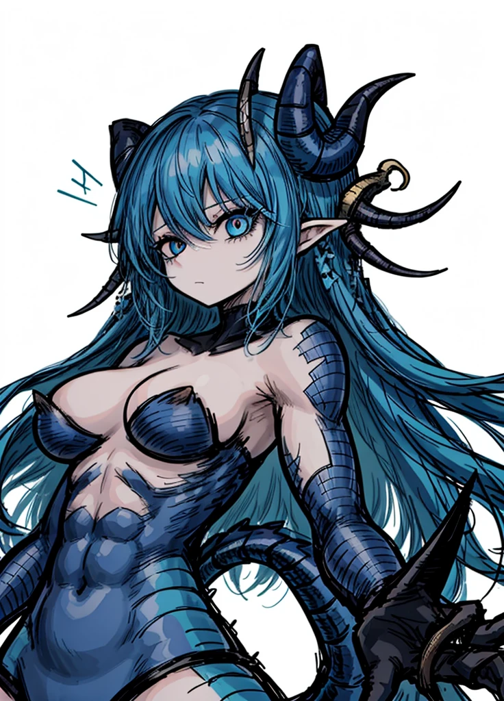 1boy ,sky blue hair, esmerald eyes,lady, dragon, dragon tail, full of scales, horns, claws, dragon wings , (masterpiece, best quality), muscular, sexy, horns