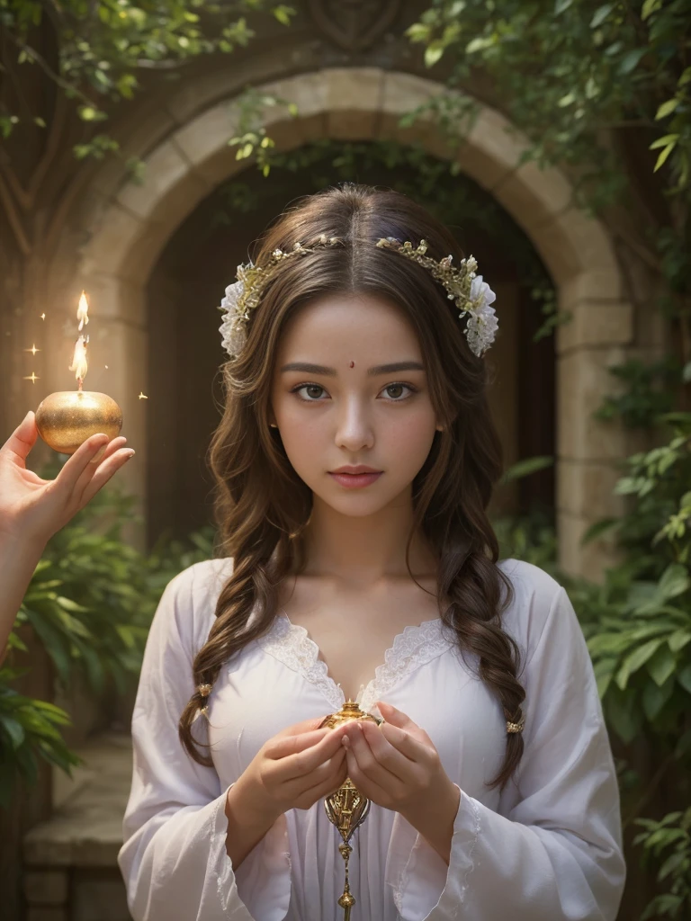 ((Full Shot:1.3))　(big 1.4)　Beautiful Fantasy Girl　((She is a healer in a fantasy world and is casting a healing spell.!!!!!))　((Highest quality)), ((masterpiece)), (Get used to it), Perfect Face　(1 Girl)　(She is 24 years old、France&#39;s Most Beautiful Fantasy Girl Heroine)　((Her hair is blonde:1.5))　((Her hair is very wavy!!!))　((Beautiful Fantasy Girl with Long Light Blonde Hair　Very long hair down to the ankles!!!!!　Highest quality　The finest details　long hair to the ankles!!!!!、Very long hair!!!!! It lasts forever:1.3　Flowing Hair!!!!!　Very shiny そして thick hair　Abnormally long hair that lasts forever!!!!!　Flowing Hair on both ends!!!!!　long hair to the ankles!!!!!　long hair to the ankles!!!!!　Thick and shiny hair　Very free hair　Abnormally long hair!!!!!　Beautiful silky hair　Beautiful and shiny hair　Beautiful and shiny hair　Beautiful silky hair　long hair to the ankles!!!!!　Very very, Very long hair!!!!!　Very very, Very long hair!!!!!))　(Highest quality　The best ultra-fine　Very long hair that reaches down to her ankles!!!!!、Very long hair It lasts forever　Flowing Hair　Very shiny そして thick hair　Abnormally long hair that lasts forever!!!!!　Flowing Hair on both ends!!!!!　long hair to the ankles!!!!!　long hair to the ankles!!!!!　Thick and shiny hair　Very free hair　Abnormally long hair!!!!!　Beautiful silky hair　Super long hair down to the ankles!!!!!　Beautiful and shiny hair　Beautiful and shiny hair　Beautiful silky hair　Ankle-length hair　Very veryVery long hair!!!!!　Very veryVery long hair!!!!!))　(Her bangs are completely cut and parted in the center)　(She's sexy, Professional Makeup　Lipstick is bright red!!!　The eyeliner is a beautiful black)　Anatomically correct、Beautiful white human skin and、Detailed illustration of hands and fingers　Beautiful Eyes　Mouth Details　the corners of the mouth rise slightly　(Thin lips)　good, Anatomically correct hand　Anatomically correct five fingers　Beautiful French girl face, French facial features　Cool look　(The eyebrows are dark brown in color)　(She has the typical フランス語 complexion and build.)　((This is a fantasy world cave!!!))