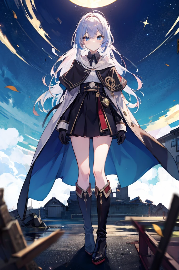 masterpiece, Highest quality, Highest Resolution, clear_image, Detailed explanation): (alone, The Face of Japan, Blue Hair Girl, Semi-long hair, Full body portrait, Sparkling blue eyes, Black, Clothing that covers the entire body,  Exoskeleton, Knee Boots, heroine, gloves)