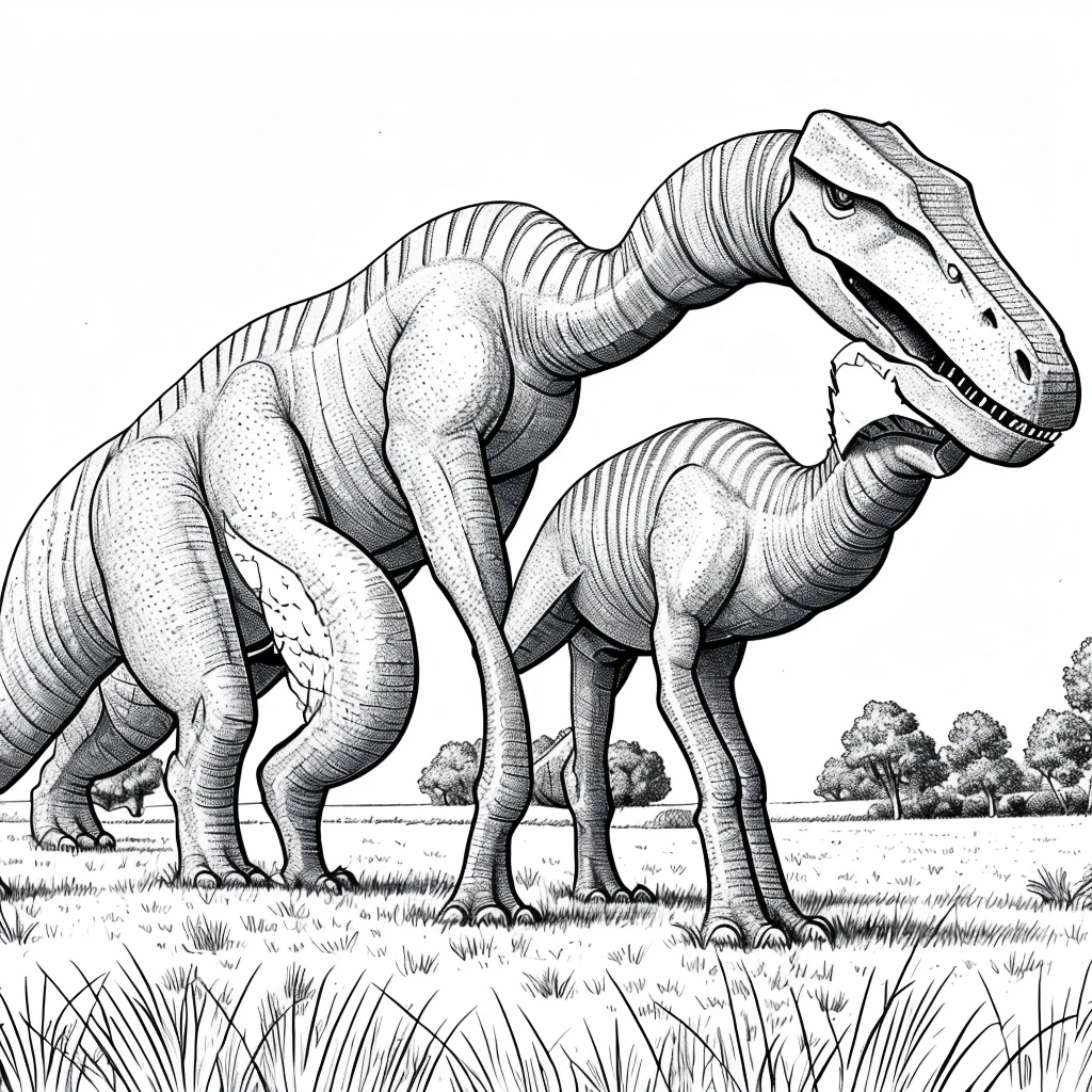 Drawling, simple drawling,dinosour,animated,white,no color,on a field,cartoon