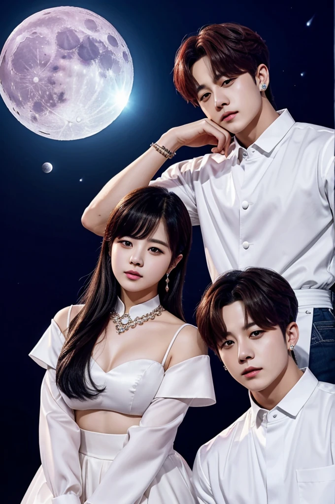 Jimin and jungkook with a moon background that says chosen by queen moon