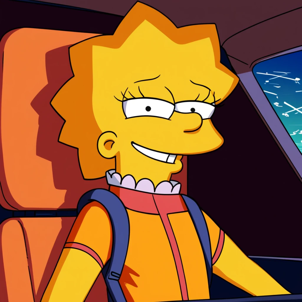 source_cartoon, (((1girl, solo, alone, lisa_simpson, short hair, flat chest, colored skin, yellow skin, shortstack))), looking at viewer, smile,
((( eff pilot, flight suit, wearing helmet , inside cockpit, upper body ))),
dynamic pose, dynamic angle, cowboy shot,
indoor,