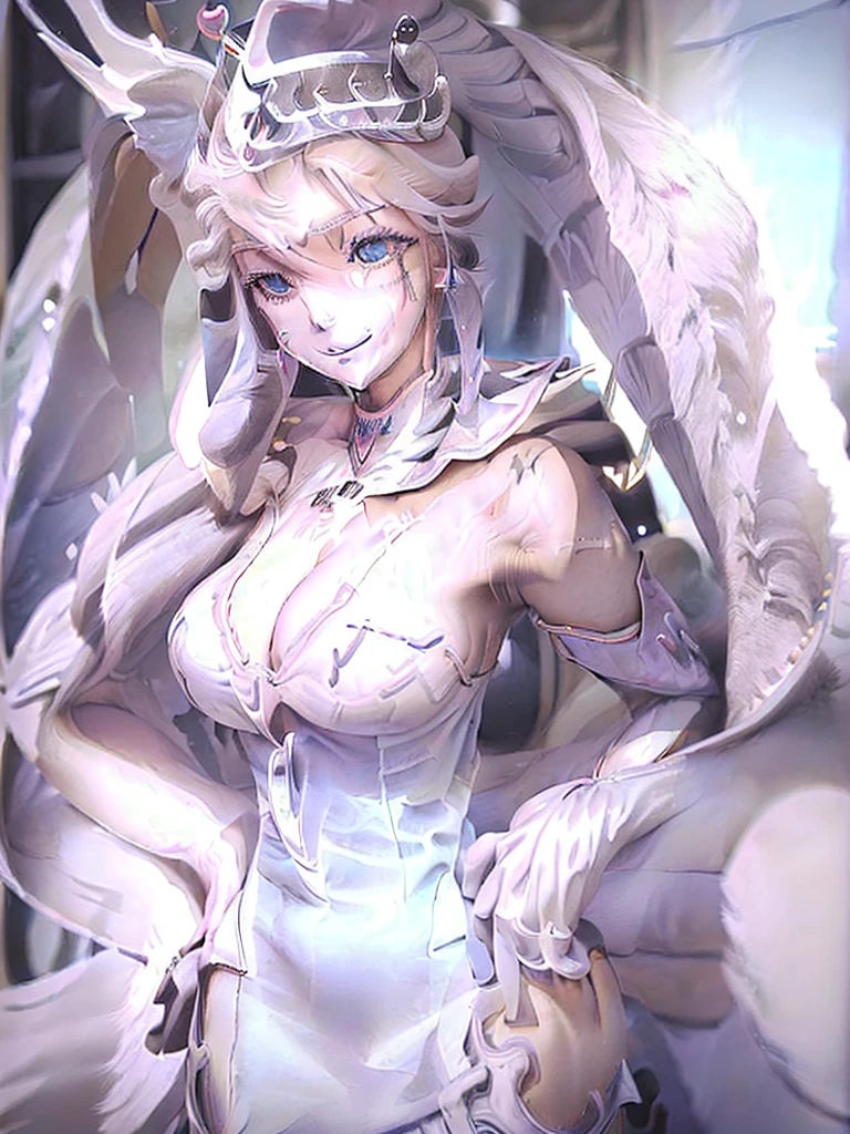 great quality ++ Extremely detailed high resolutionolution, very aesthetic, expressive eyes, (((Perfect face))), (((face symmetrical))), ((good anatomy)), (((perfect hands))), (((8k))), UHD, hd wallpaper, (((detailed high cal, (((((1girl)))))), only, Masterpiece, The best quality, high resolution, Highly detailed, (illustration), Beautiful detailed eyes, ((((full body))), (((solo))), (((((Weiss Schnee))))), (((cosplay of Koyanskaya))), (((smiling))), (((fusion))), (((agglutination))), (((Combination))), (((((Whitehair))))), (((blue eyes))), (((ponytail))), (((white dress))), (((jewelry))), (((necklace))), (((earrings))), only, jaeces, earrings, long hair, parody, (((scar))), (((scar ocular))), (((hair ornament))), (((office background))), (((hand on hip))), (((strolling))), Side ponytail, scar en la cara, Upper part of the body, (((fox tail))), (((fox ears))), (((tiara))), (((jewelry))), (((earrings))), (((neckline trimming))),
